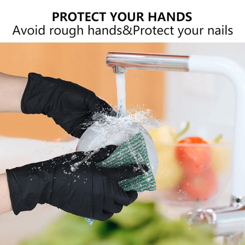 akgk 100 Pcs Disposable Black Nitrile Gloves, 4 Mil X-Large, Powder-Free Cleaning Gloves