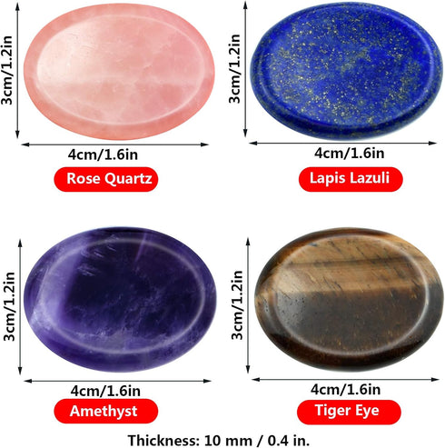 Marrywindix 4 Packs Natural Thumb Worry Stone Set - Pink Crystal Amethyst Tiger Eye for Anxiety Relief