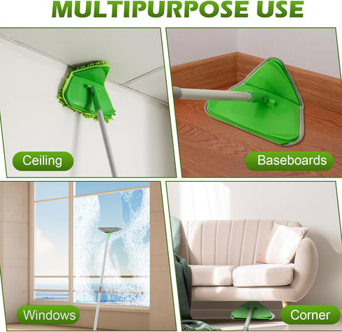 Wall Cleaner Triangle Mop with 82'' Long Handle, 6 Microfiber Chenille Duster Pads