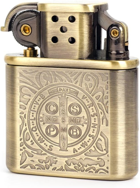 Bronzy Carved Constantine Antique Style Petrol Kerosene Lighter with Lift Arm