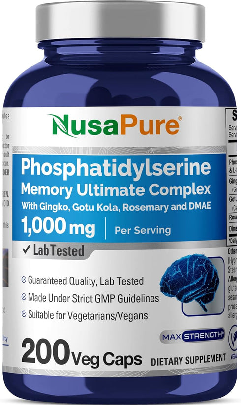 NusaPure Phosphatidylserine Memory Ultimate Complex 1000mg, 200 Vegetarian Caps (Vegan, Non-GMO)