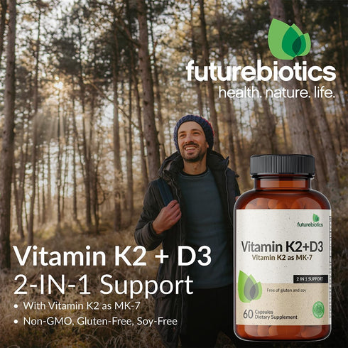 K2 (MK7) D3 5000 D3 90 K2 MK-7, 60 Futurebiotics Vitamin with Supplement - Non-GMO Formula - IU Vitamin & mcg Vitamin