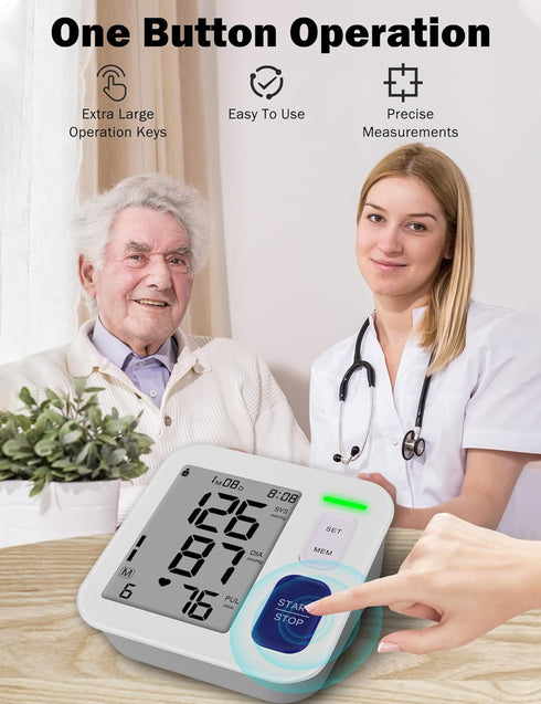 Blood Pressure Monitor, Upper Arm Cuff with 9"-17" Large Cuff, 4" Screen Automatic Digital BP Machine for Home Use