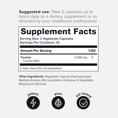 Toniiq 2000mg Taurine Supplement - High Purity Taurine Powder Capsules, 98%+ Pure, Third-Party Lab Tested - Potent, Non-GMO, Gluten-Free, Effective Formula 45 Optimal Servings Per Bottle