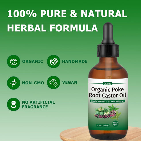 Ourea 2 Oz, Organic Poke Root Castor Oil, Natural Lymphatic Support Massage Oil, Soothing Relief for Cysts, Boils
