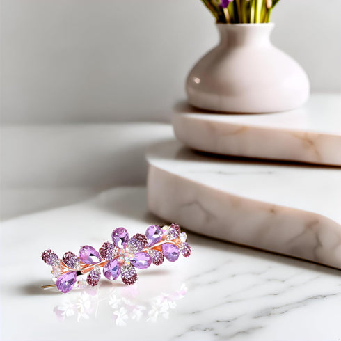 Ruihfas Women Girls Crystal Rhinestone Flower Pattern Hair Spring Clip - Sweet Hair Accessories (Purple)