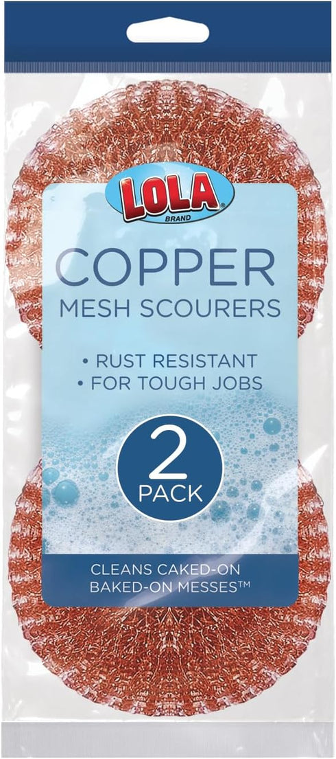Lola Products Copper Mesh Scourer, Heavy Duty Cleaning Pads, 2 Pack, Odor Free & Rust Proof