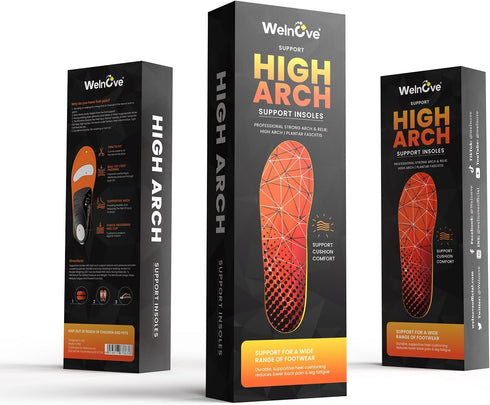 Plantar Fasciitis Arch Support Insoles - Welnove Heavy Duty High Arch Inserts Standing All Day, Fatigue Reduce