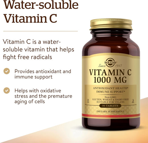 Solgar Vitamin C 1000 mg, 90 Tablets, Antioxidant & Immune Support, Non-GMO, Vegan, Gluten Free