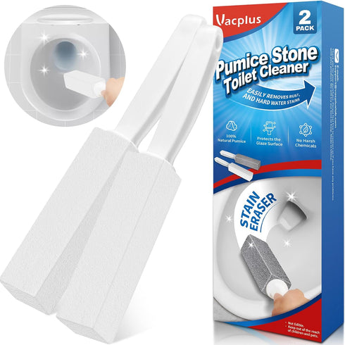 Vacplus Toilet Brush, 2 Pack, Extra Long Handle, 100% Pumice Stone for Toilet Cleaning, Remove Limescale, Rust