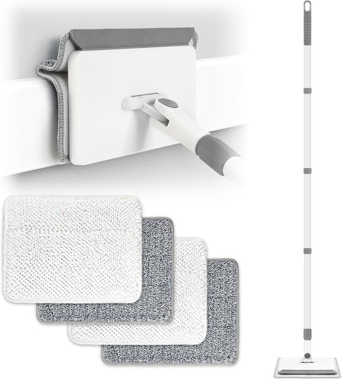 DELUX Baseboard Cleaner Tool with Handle, Extendable Long Handle, 4 Reusable Cleaning Pads for Walls & Floors