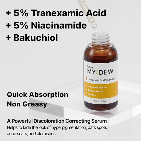 5% Tranexamic Acid Serum with 5% Niacinamide, Bakuchiol, Dark Spot Correcting Serum, Fade Discoloration, Hyperpigmentation, Acne Scars, Sun Spots, Blemish Remover, Korean Skincare,1Fl Oz