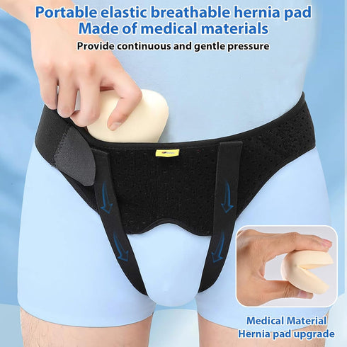 Hernia Belt for Men, Adjustable Waist Strap with 2 Removable Compression Pads, Breathable Material, Large