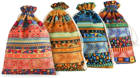 SumDirect 20Pcs 5×7 inches Egyptian Ethnic Style Linen Burlap Gift Bags with Drawstring, Reusable Cotton Candy