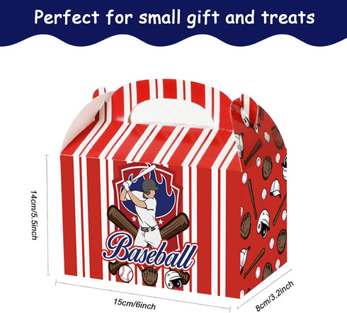 chiazllta Baseball Party Favor Treat Boxes, Gift Boxes for Candy, Cookies, Snack Goody Cardboard Box with Handles (12