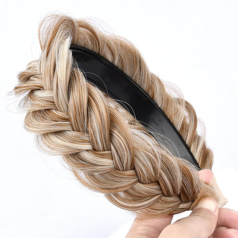 Wide Messy Braided Headband with Teeth, Synthetic Hair Plaited Headband, High Elasticity Braids for Girls & Women