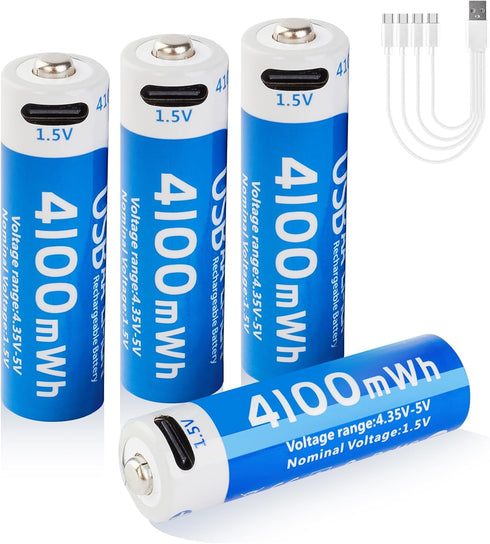 insziii 4100mWh Rechargeable Lithium AA Batteries 4 Pack, 1.5V USB Double A Lithium-ion