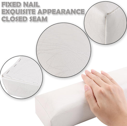 Nail Arm Rest Hand Cushion, Soft Sponge Stripe Leather Pillow for Manicure, Salon Armrest Tool (White)