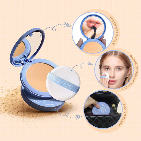 SACE LADY Face Pressed Powder Set, 0.35oz (#02), Controls Shine, Smooths Fine Lines, Long Lasting, Cruelty-free