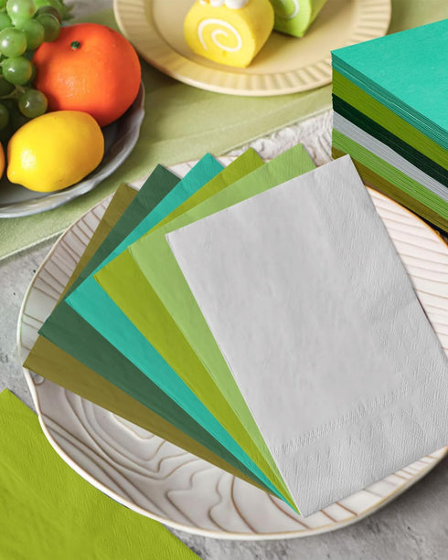 qiqee Green Series 6 Colors Dinner Paper Napkins, Disposable Hand Towels for Birthday, Wedding, Party (192 Count)