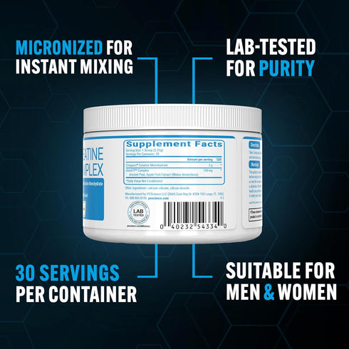 PEScience TruCreatine+ Creatine Monohydrate Powder, Unflavored, 30 Servings for Women & Men, Supports Muscle Growth