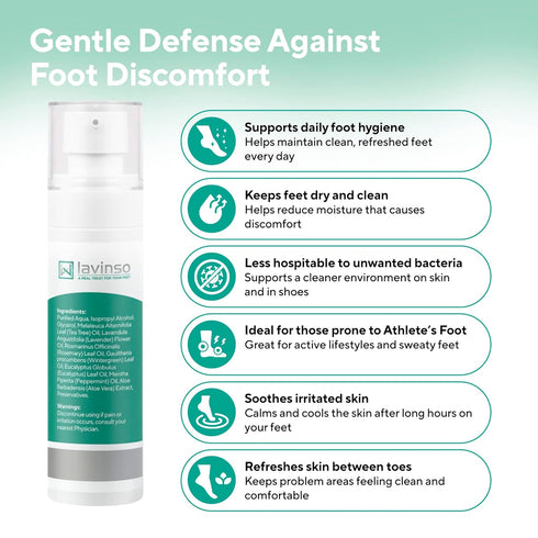 Lavinso Athletes Foot Care Spray with Tea Tree Oil Shoe Deodorizer & Foot Odor Eliminator for Smelly Feet Deodorant
