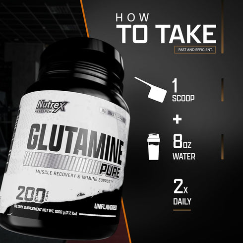 Nutrex Research L Glutamine Powder - 200 Servings - Pure Unflavored L-Glutamine 1000 Grams