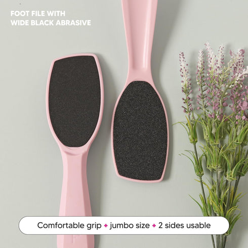 Wide Emery Foot File (Pink) - Double-Sided Pedicure Tool for Cracked Heels and Callus Removal