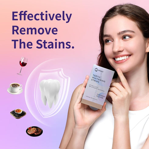Coconut Whitening Strips, 18 Treatments, Enamel Safe Non-Slip Whitening Kit for Sensitive Teeth