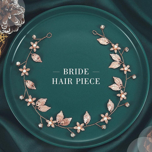 Yean Bride Wedding Hair Vine Headband, Gold Leaf Bridal Accessories for Women (Rose Gold)