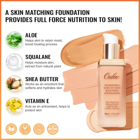 Oulac Foundation Makeup - Skincare Infused with Aloe Leaf & Vitamin E, Medium to High Coverage - 30ml, Shade: Rosy Ivory