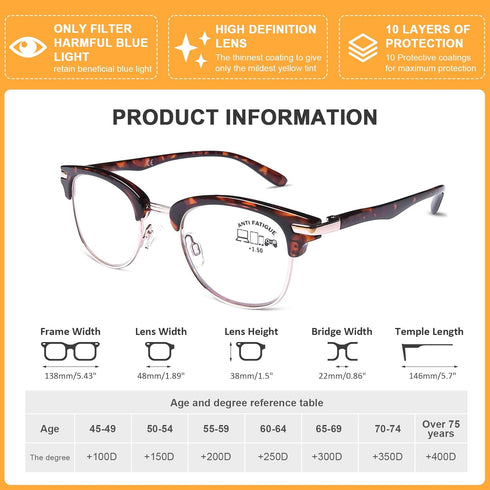DOOViC 4 Pack Blue Light Blocking Reading Glasses - Anti Eyestrain Fashion Classic Style for Women Men 1.50 Strength