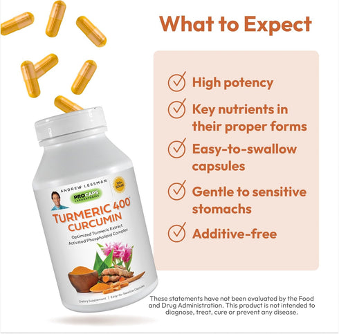 ANDREW LESSMAN Turmeric 400-60 Capsules, 95% Curcuminoids for Optimum Benefits and Greater Absorption