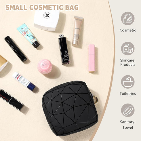 4.5" Mini Makeup Bag for Women, Small Black Cosmetics Bag for Purse, Portable Pouch with Zipper for Girls