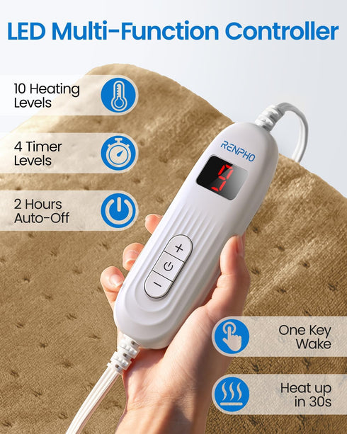 RENPHO King Size Heating Pad for Back Pain & Cramps Relief, FSA HSA Eligible, Auto Shut Off, 12" x 24" Light Yellow