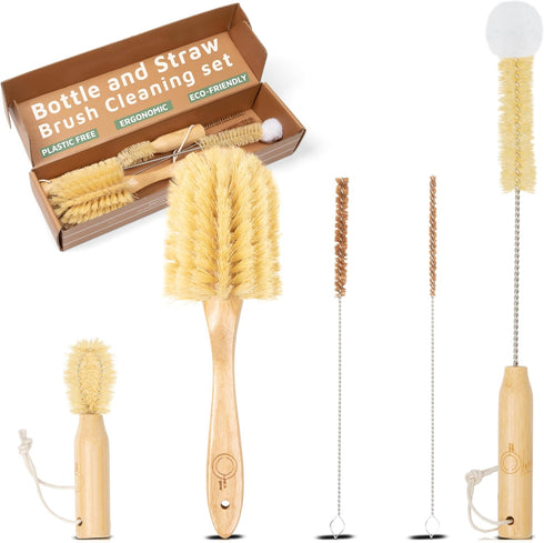 Bottle and Straw Brush Cleaning Set - Eco-Friendly Bamboo Bottle Brush, All in One Cleaning Set
