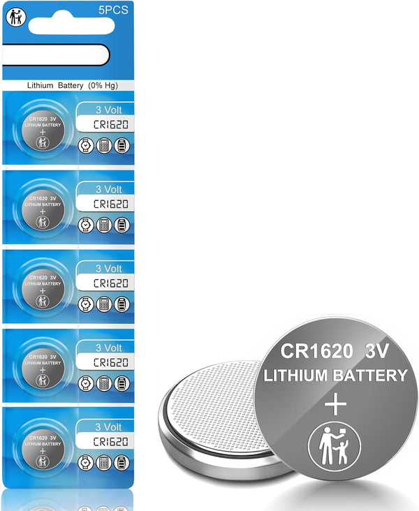 volkate CR1620 3V Lithium Battery, 5 Count Pack CR 1620 3 Volt Button