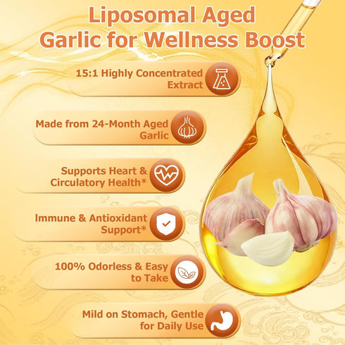 JUIWEFKK 500mg, 15:1 Immune Aged Garlic Extract Liquid Drop Extract Odorless Organic Garlic Supplement for Heart