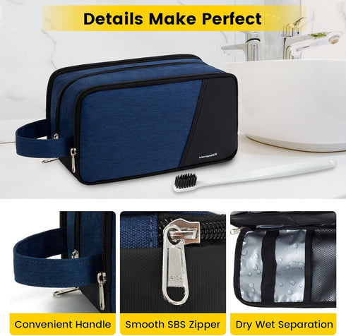 Vorspack Large Travel Toiletry Bag for Men - Water Resistant Skincare Dopp Kit for Bathroom Accessories (Navy Blue)