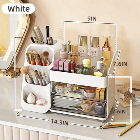 Large Capacity Makeup Organizer with Drawers for Vanity, Bathroom & Bedroom Desk, Easy Storage for Cosmetics, White