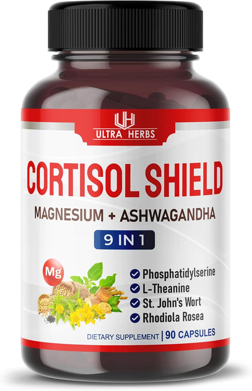 CORTISOL SHIELD 9 in 1, 15,250mg Magnesium + Ashwagandha with Phosphatidylserine, Relaxation Support, 90 Count