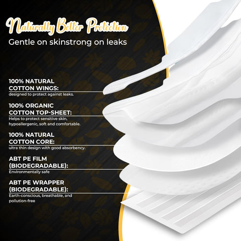 VM89 100% 280mm Biodegradable Sanitary Pads with Wings Organic Cotton Pads for Women, Day Use, Organic Pad with Cotton