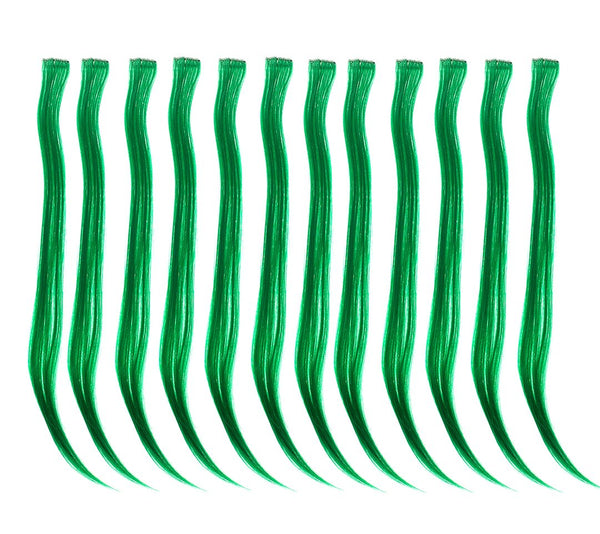 SWACC 12 Pcs Straight One Color Clip on Party Highlights Hair Extensions (Green)