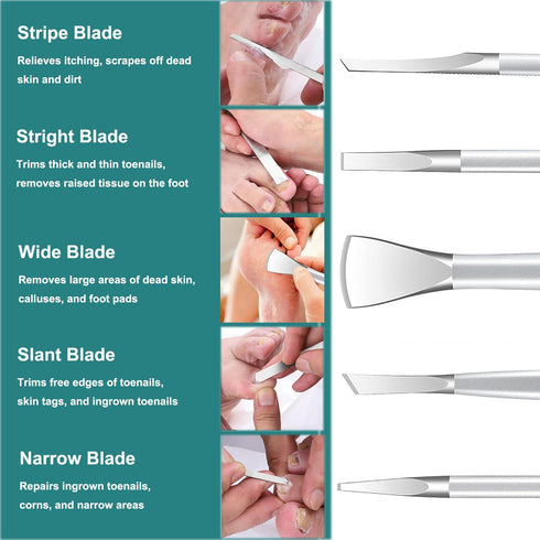 Pedicure Knife Set, Manicure Set, Ingrown Toenail Kit, Top Notch Foot Blade (5 Pcs Leather Case Included)