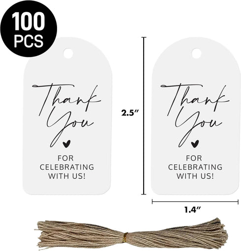 Yellow Yogi 100pcs 1.4" 2.5" Thank You Gift Tags, x White Heavy Cardstock Paper Gift Tags with String, Arched Rectangle