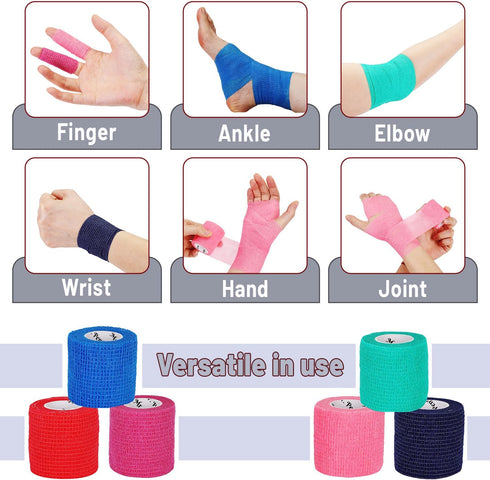 Mr. Pen Self Adhesive Bandage Wrap, 6 Pack, Colorful 2" x 5 Yards, Cohesive Medical Wrap, Elastic Bandage Tape
