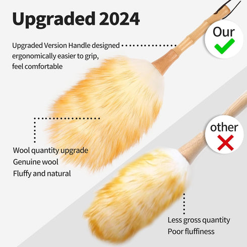 Feather Duster: Lambswool Duster with Solid Wooden Handle, Anti-Static Washable Reusable Small Hand Duster for Home