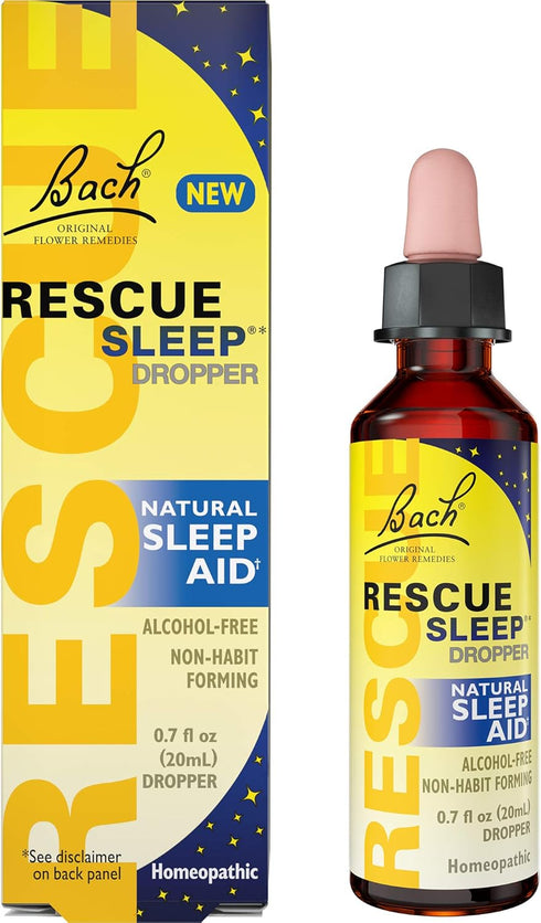 Bach RESCUE SLEEP Dropper 20mL, Natural Sleep Aid, Homeopathic Flower Essence, Non-alcohol Formula, Family-Friendly