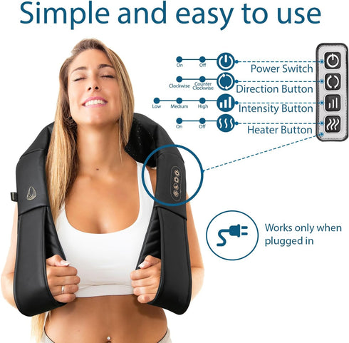 InvoSpa Shiatsu Massager with Heat - Deep Tissue Kneading Pillow for Neck, Shoulders, and Back - Electric Full Body