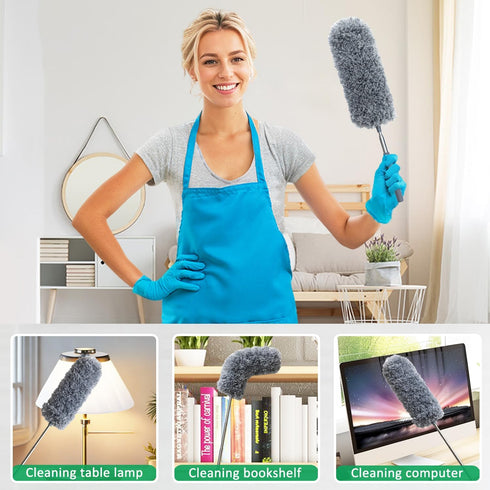 QINGHAHU 2 Pack Microfiber Duster for Cleaning, Small Dusters with Microfiber Head, Extendable Pole, Hand Washable